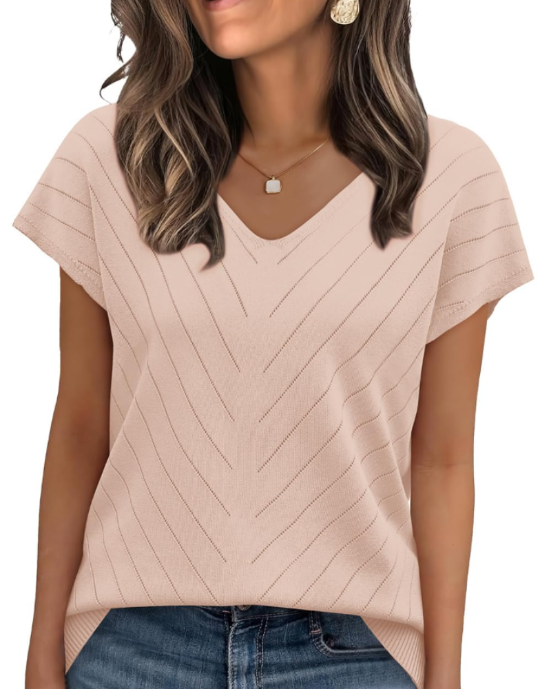 Orina Top for Women – Lightweight Short Sleeve V-Neck Chic & Business Casual Style