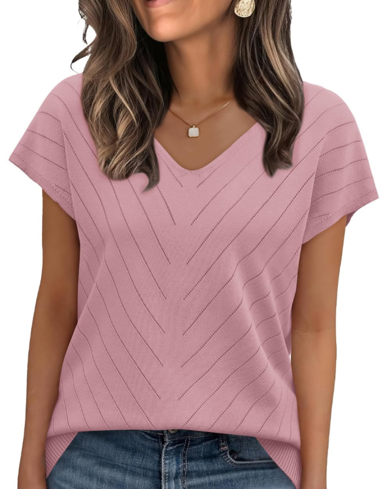 Orina Top for Women – Lightweight Short Sleeve V-Neck Chic & Business Casual Style
