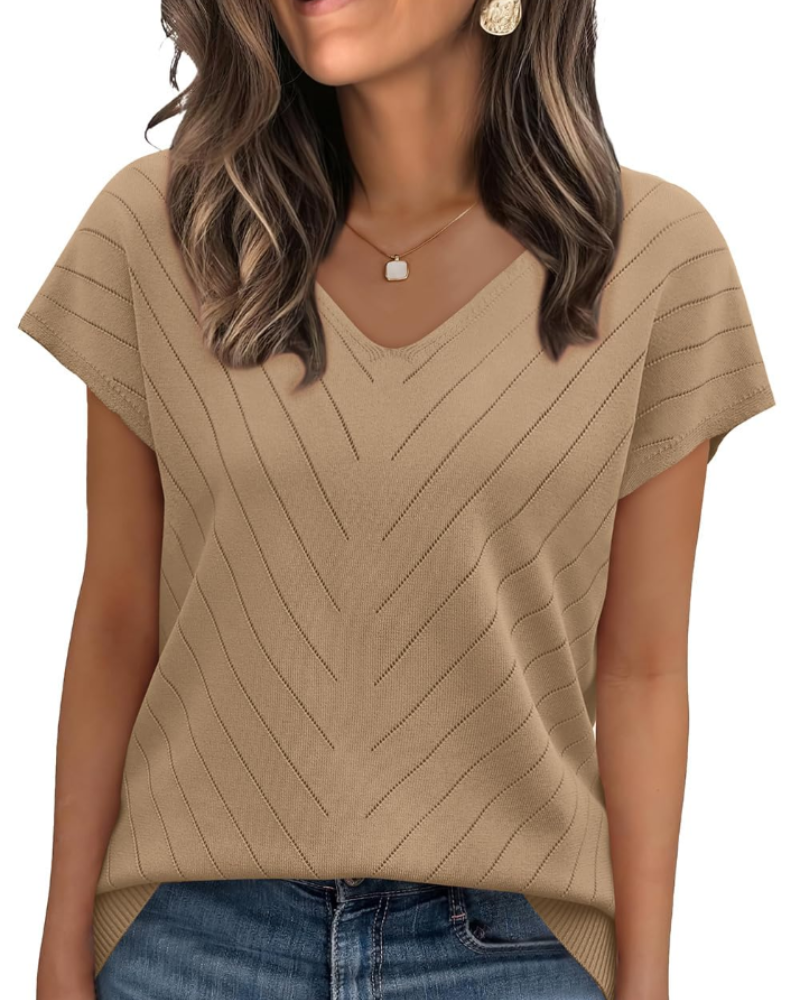 Orina Top for Women – Lightweight Short Sleeve V-Neck Chic & Business Casual Style
