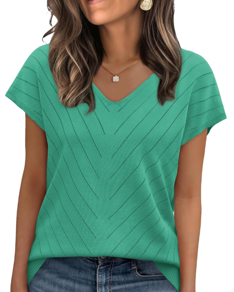 Orina Top for Women – Lightweight Short Sleeve V-Neck Chic & Business Casual Style