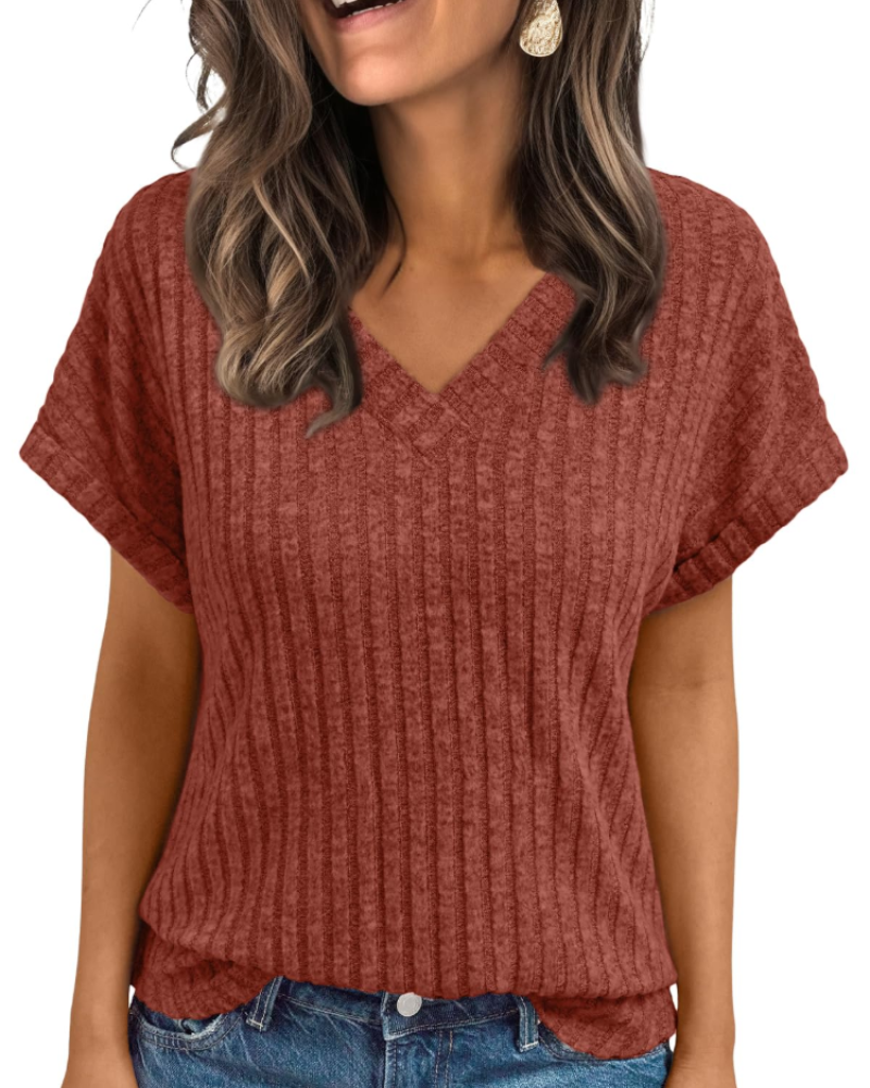 Orla Top Femme – Blusa com Decote em V Elegante de Manga Curta, Corte Fluido Casual Chic