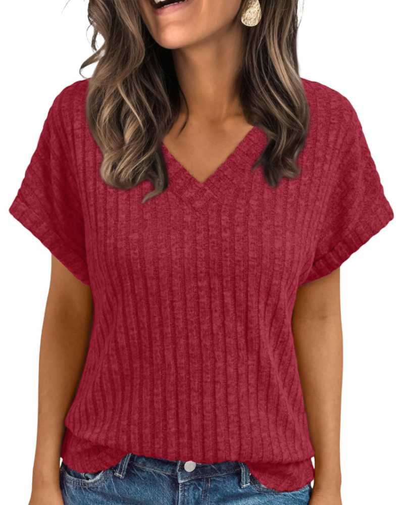 Orla Top Femme – Blusa com Decote em V Elegante de Manga Curta, Corte Fluido Casual Chic