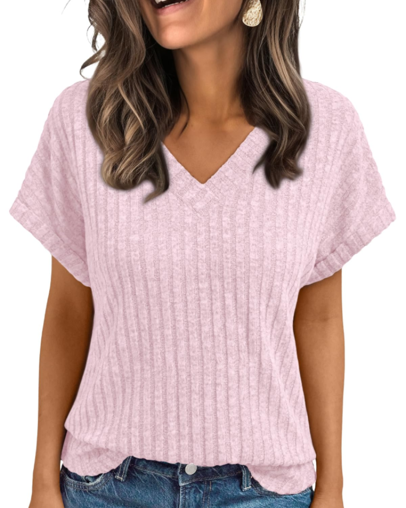 Orla Top Femme – Blusa com Decote em V Elegante de Manga Curta, Corte Fluido Casual Chic