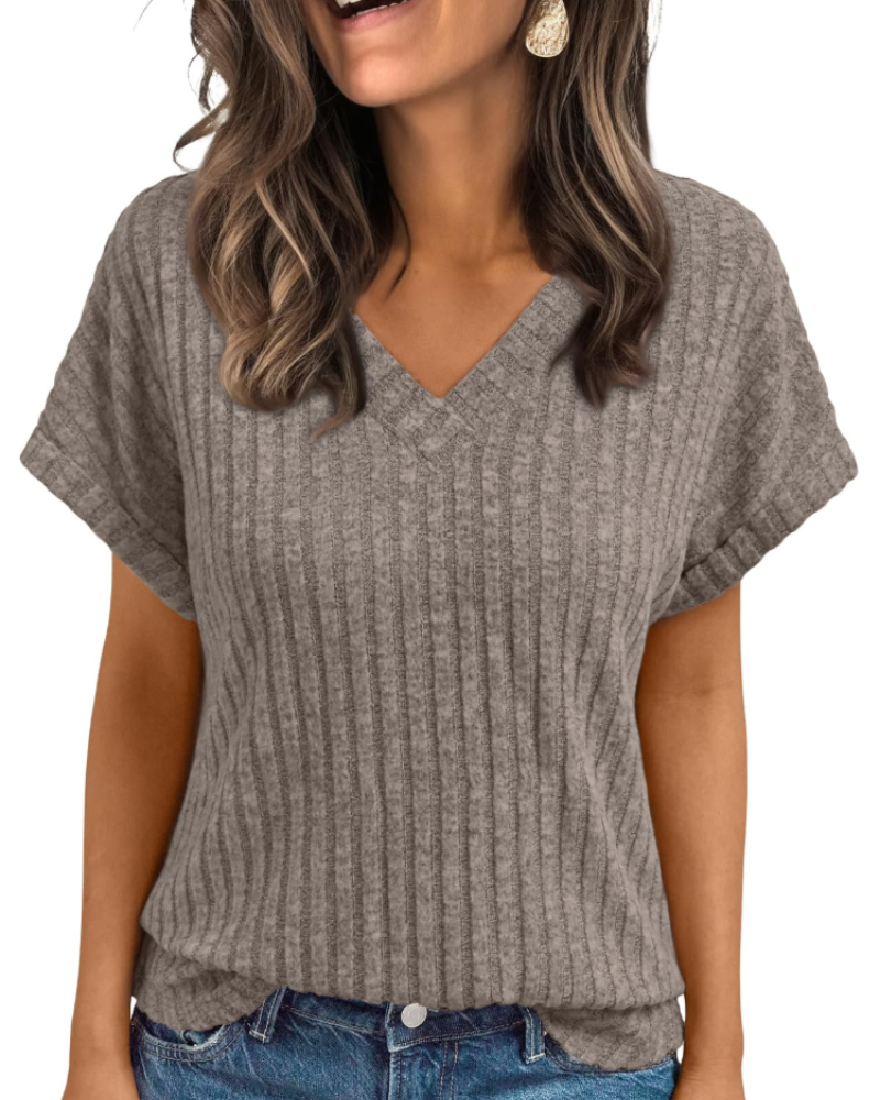 Orla Top Femme – Blusa com Decote em V Elegante de Manga Curta, Corte Fluido Casual Chic