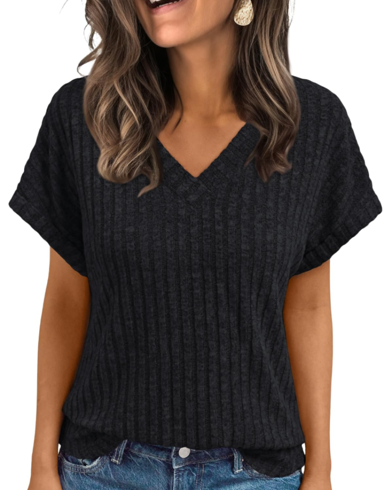 Orla Top Femme – Blusa com Decote em V Elegante de Manga Curta, Corte Fluido Casual Chic