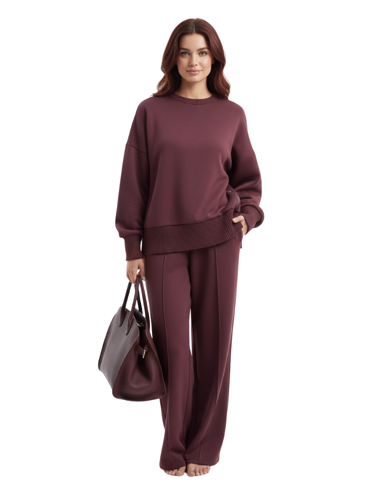 Lindy Ensemble Loungewear Damen Elegant – Oversize Sweatshirt & Weite Hose Komfort Chic