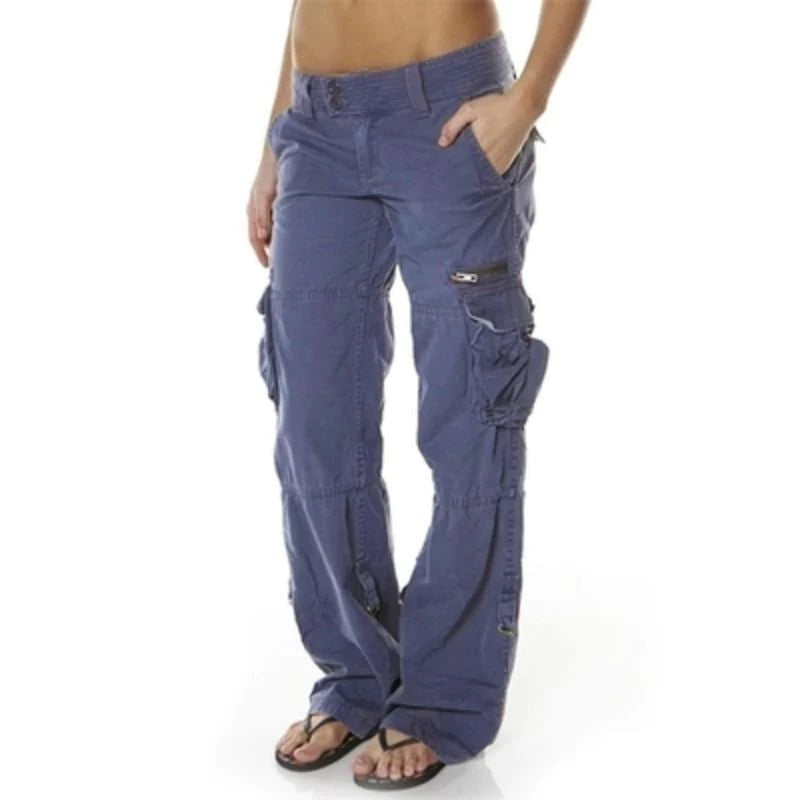 Ainsley Calças Cargo Pretas – Algodão, Estilo Descontraído e Funcional para Mulher