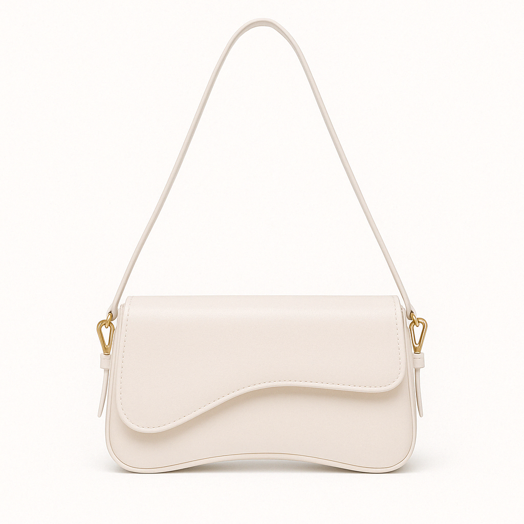 Hadley Sac Baguette Femme – piele vegană netedă cu siluetă asimetrică și detalii aurii elegante