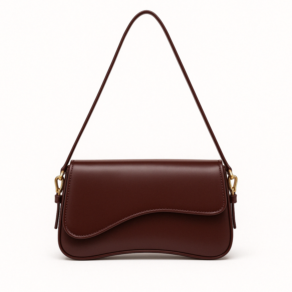 Hadley Sac Baguette Femme – piele vegană netedă cu siluetă asimetrică și detalii aurii elegante