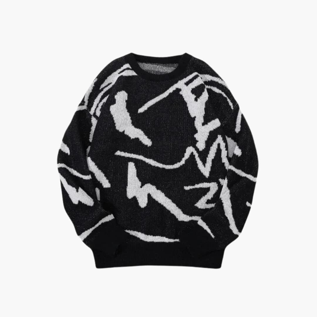 Camisola de Malha para Homem Carl Pull – Camisola com Padrão Abstrato e Barra e Punhos Canelados para Outono/Inverno