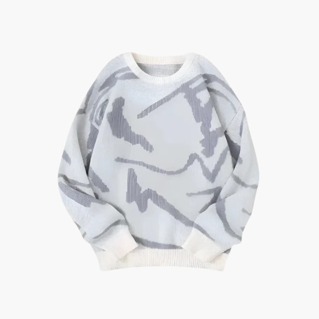 Camisola de Malha para Homem Carl Pull – Camisola com Padrão Abstrato e Barra e Punhos Canelados para Outono/Inverno