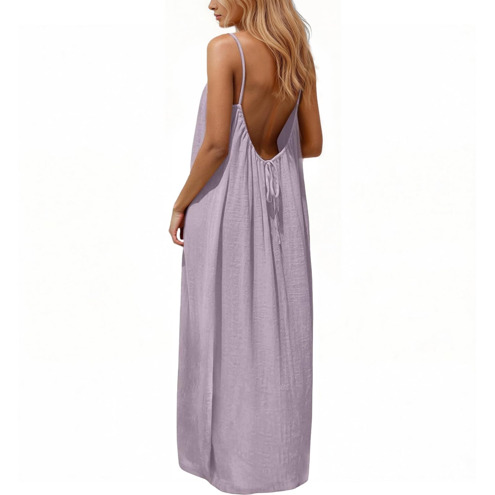 Rowena Maxi-jurk Dames – Open Rug, Verstelbare Bandjes & Effen Zomerjurk met Vloeiende A-lijn