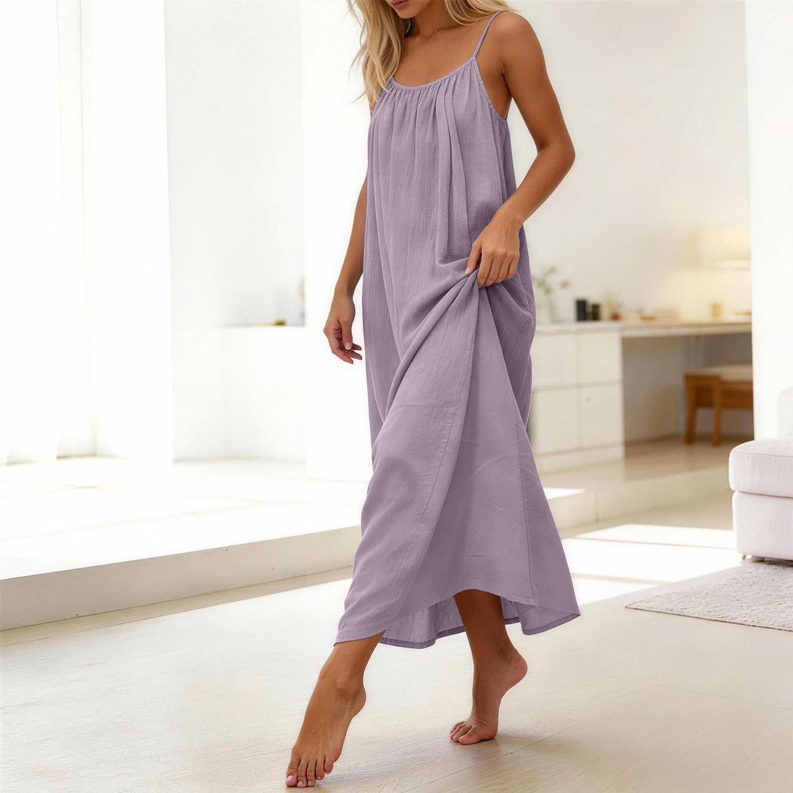 Rowena Maxi-jurk Dames – Open Rug, Verstelbare Bandjes & Effen Zomerjurk met Vloeiende A-lijn