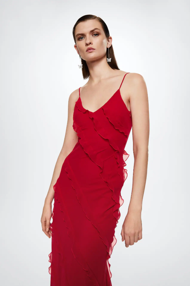 Robe Longue Femme Ashtine – Leichtes Sommerkleid mit Volants und mehrlagigem Rock & Strandlook