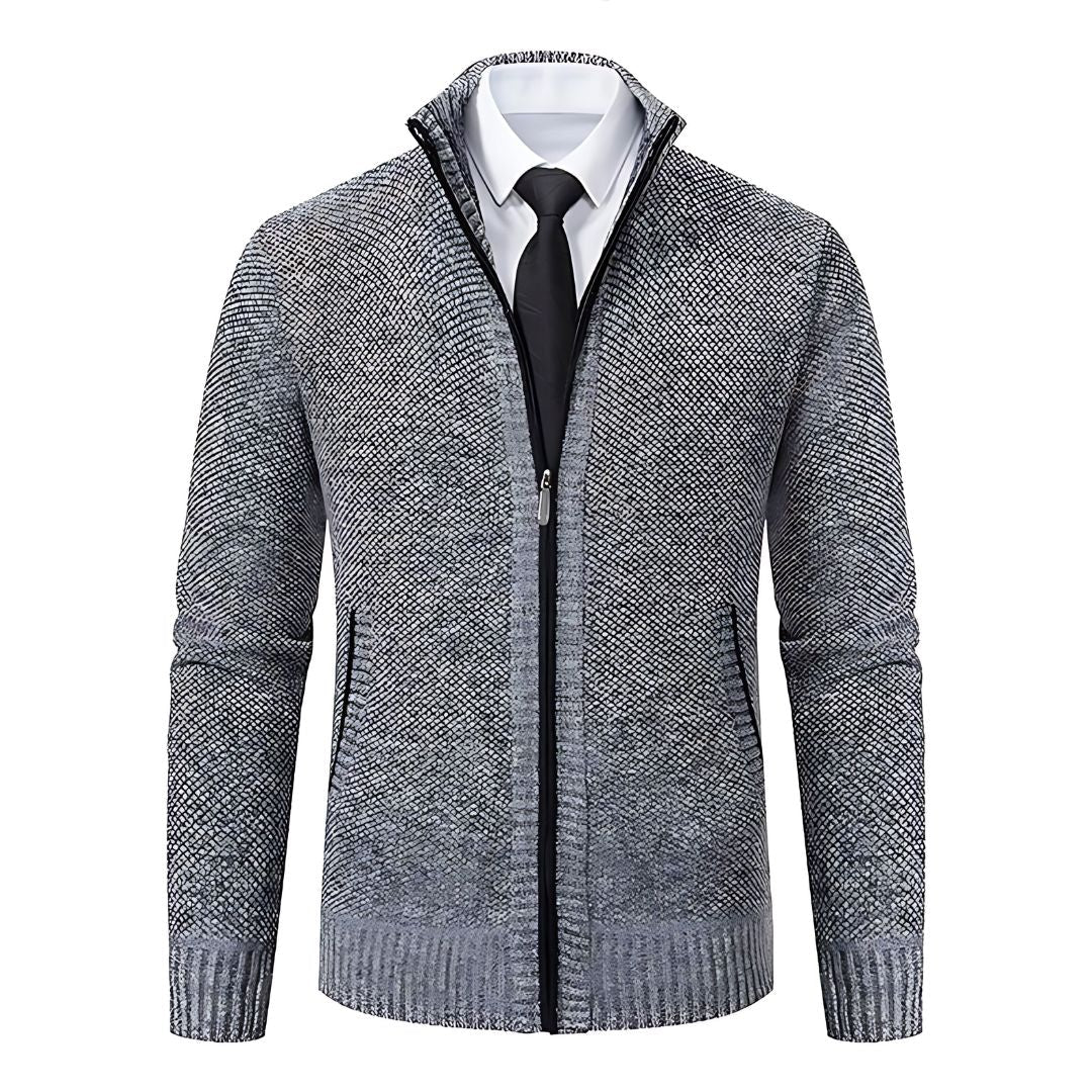 Męski sweter Adrian – czarny dzianinowy z zapięciem na zamek, elegancki i wygodny na każdą okazję