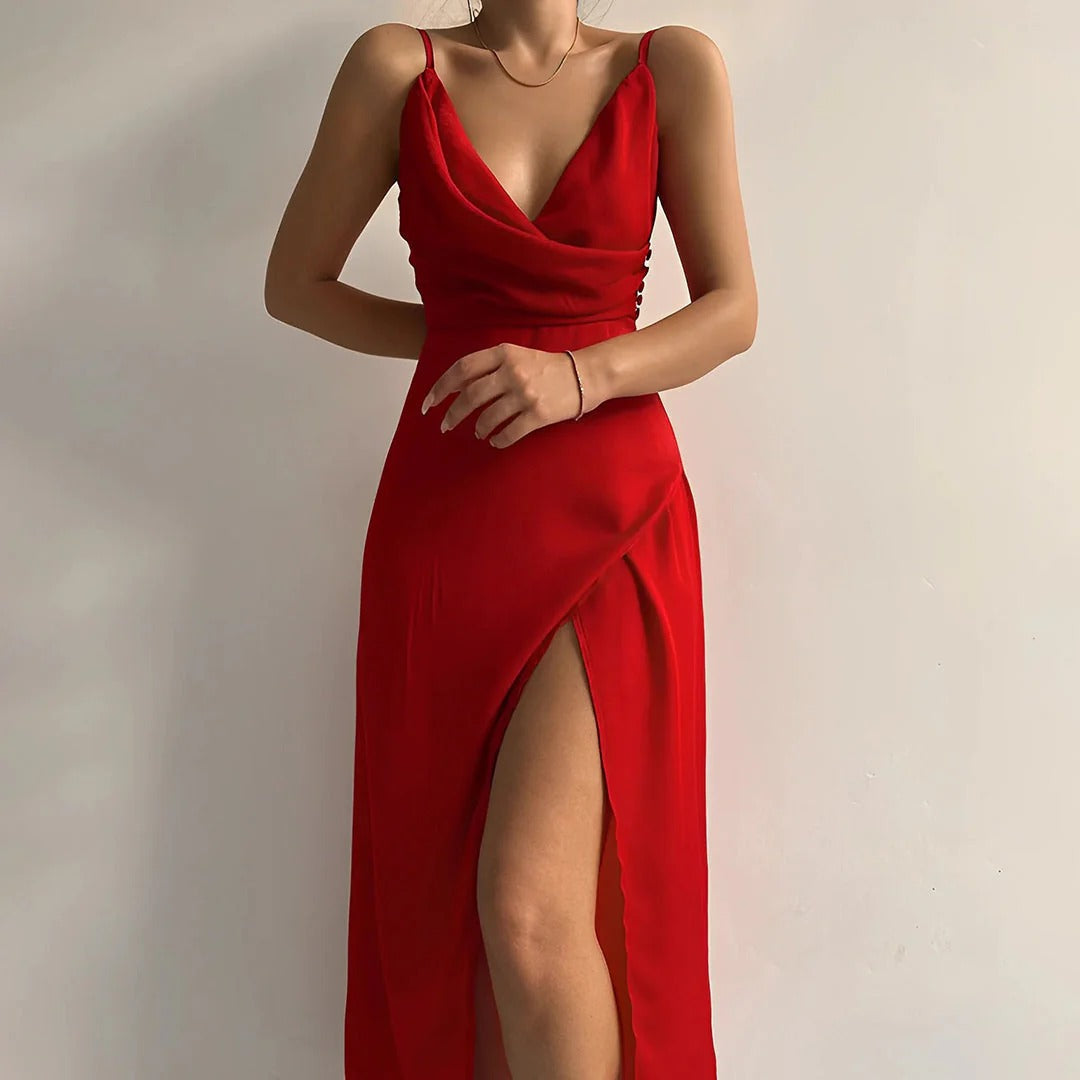 Elena Robe Longue Femme – Rozšířené šaty na ramínka, elegantní pro události a večeře