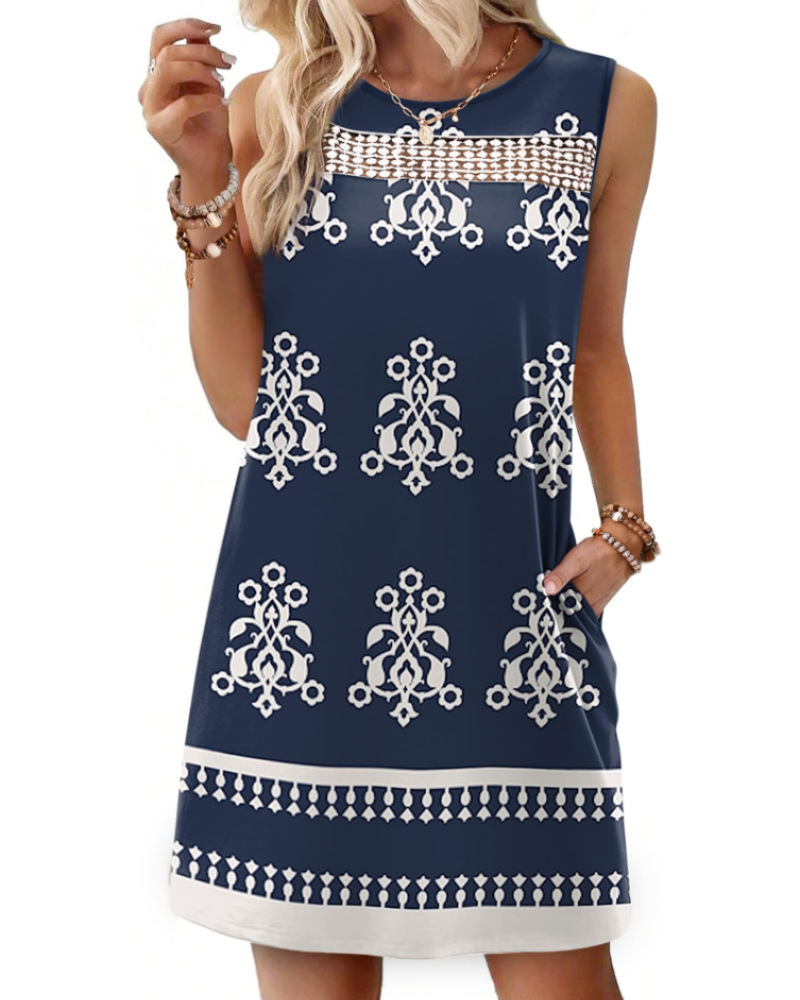 Vestido Mini Renee Femme – Vestido de Verano con Tirantes de Encaje, Corte Fluido con Bolsillos, Estilo Elegante