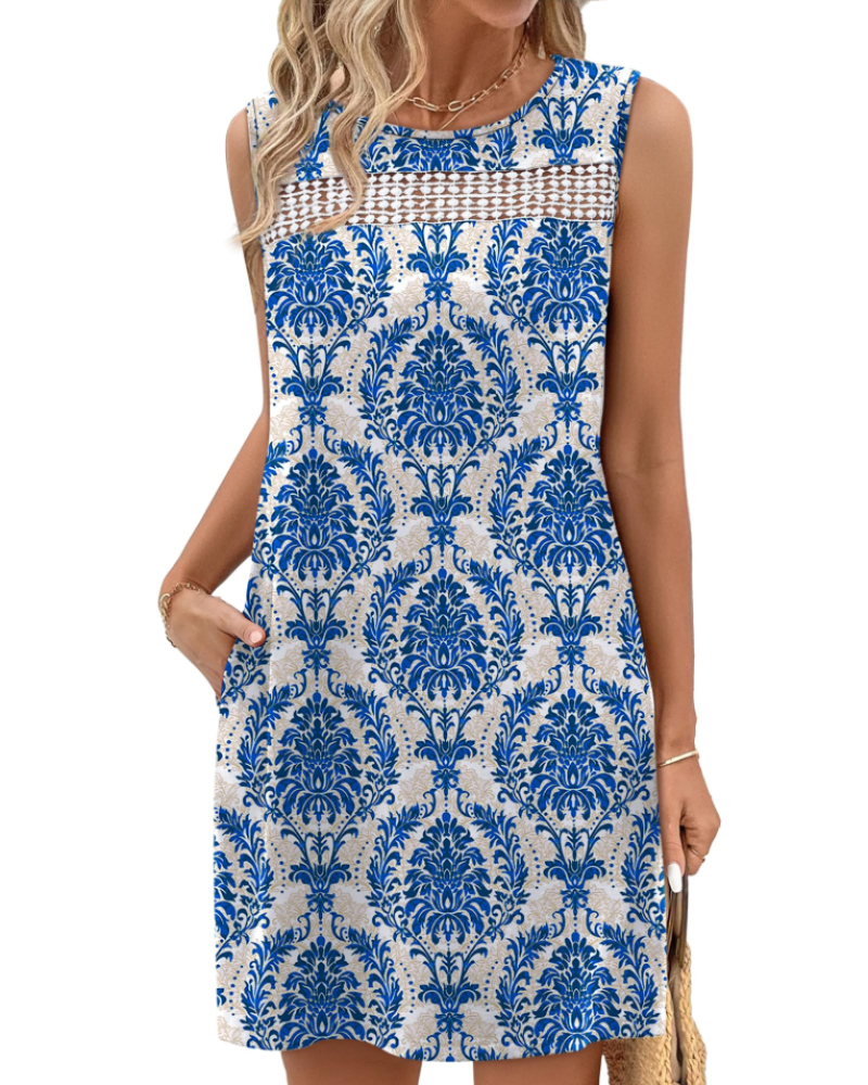 Vestido Mini Renee Femme – Vestido de Verano con Tirantes de Encaje, Corte Fluido con Bolsillos, Estilo Elegante