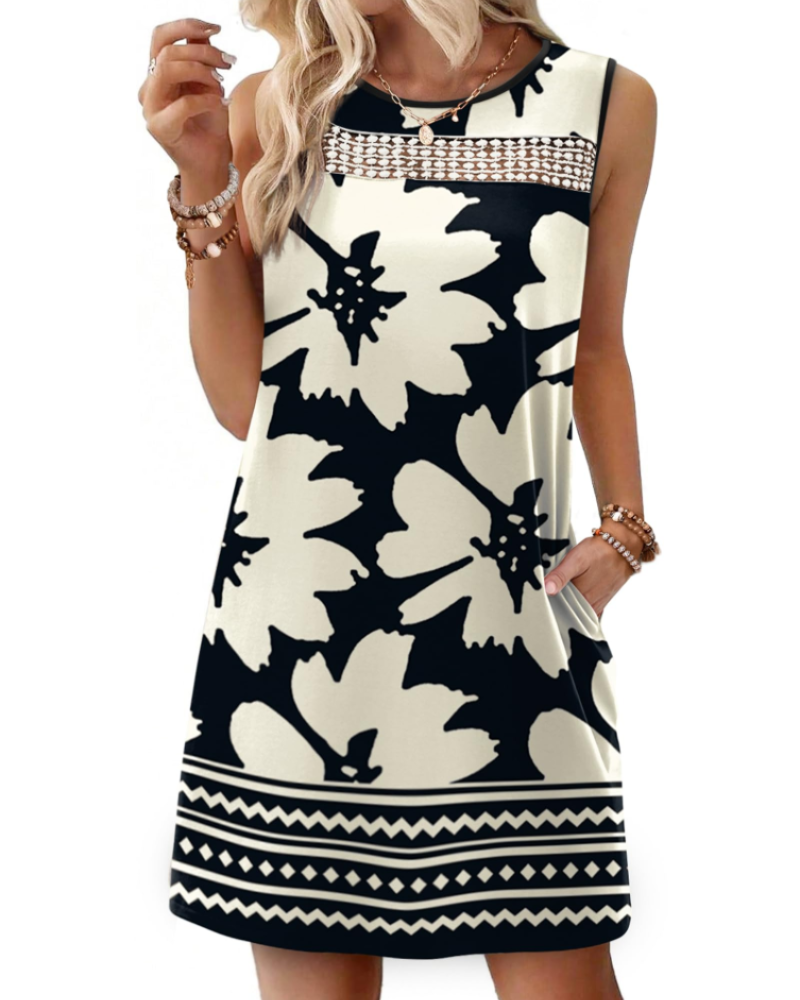 Vestido Mini Renee Femme – Vestido de Verano con Tirantes de Encaje, Corte Fluido con Bolsillos, Estilo Elegante