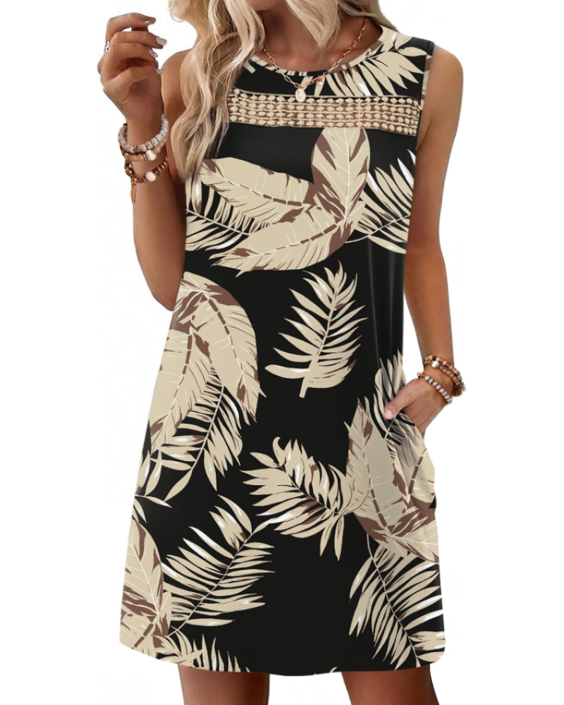 Vestido Mini Renee Femme – Vestido de Verano con Tirantes de Encaje, Corte Fluido con Bolsillos, Estilo Elegante