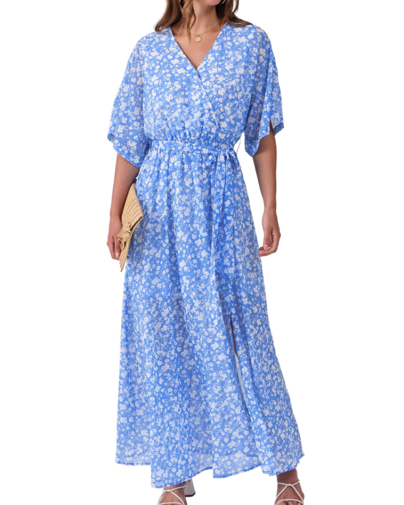 Vestito Maxi Rodelyn Donna – Scollo a V Incrociato, Maniche 3/4 Kimono e Spacco Elegante Bohemien