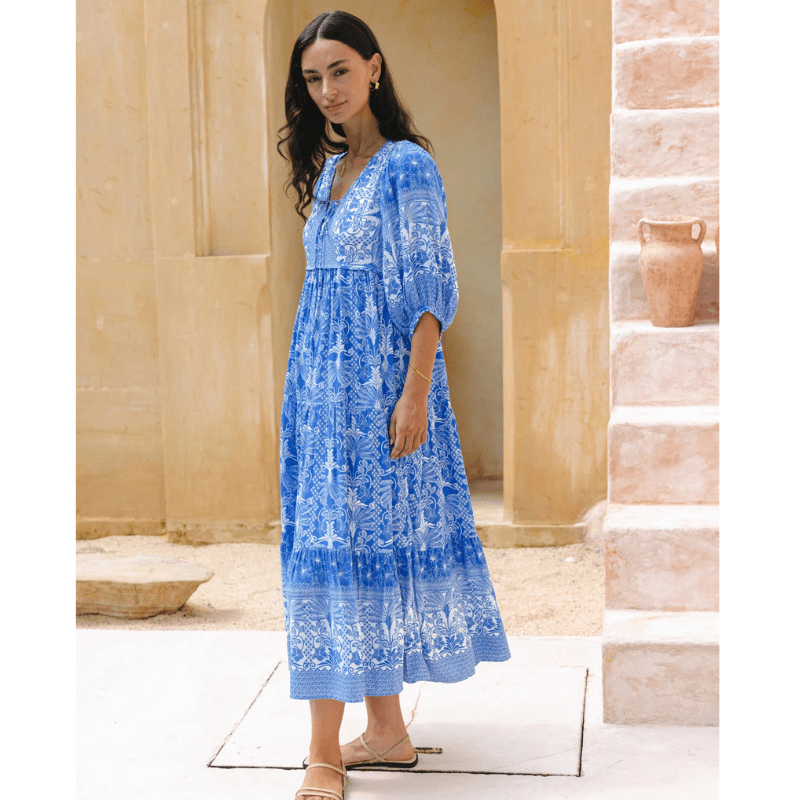 Rosina Robe Longue Looksy – Abstrakt bohemeprint & lagdelt flydende snit