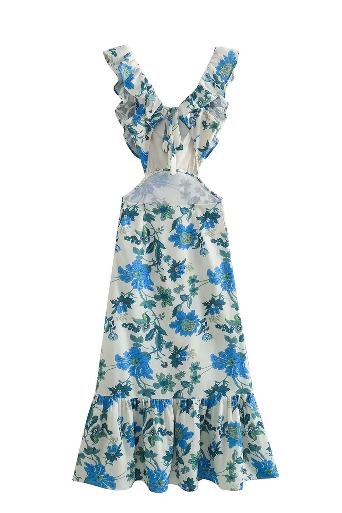Robe d’Été Femme Eris – Robe à Volants avec Lacets, Détails Découpés & Imprimé Fleuri