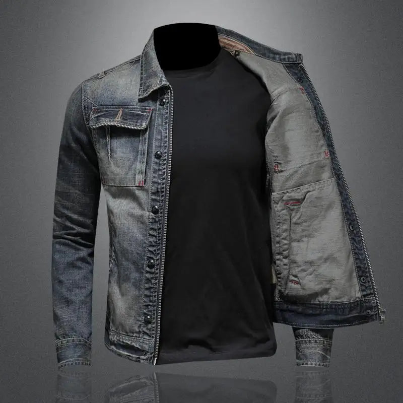 Pánska bunda Zayn z retro denimu – klasický strih s dlhými rukávmi v vintage štýle
