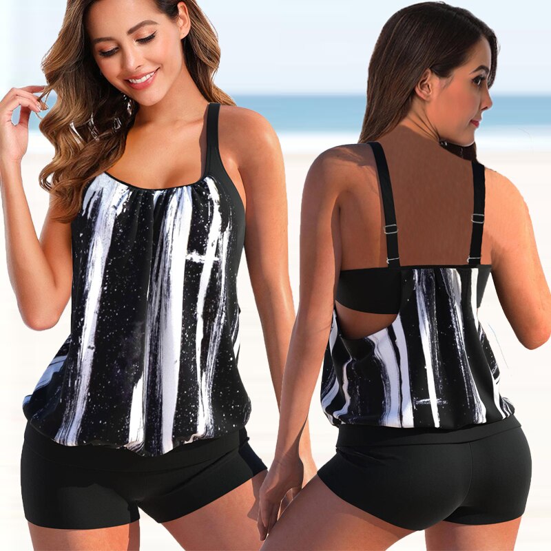 Liana Conjunto Tankini Mujer – Top Floral & Braguita Leopardo, Confort y Estilo Estival