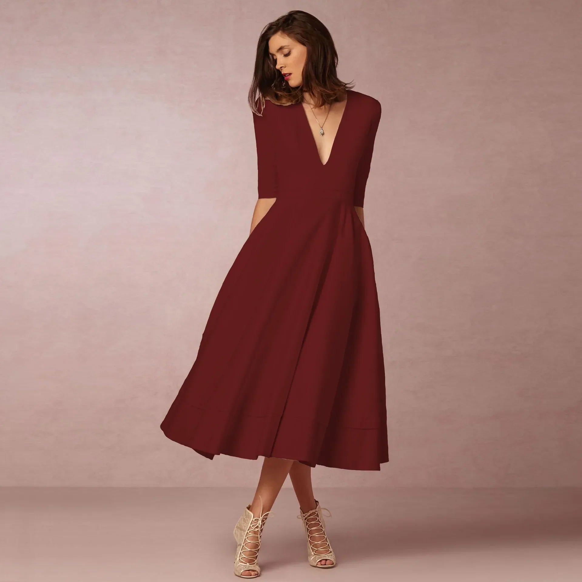 Ivoire Robe Midi Femme – Robe ceñida de algodón con corte elegante