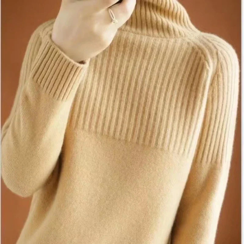 Luan Pull Col Roulé Femme – Tricot Doux avec Détails Côtelés & Coupe Moderne Relax