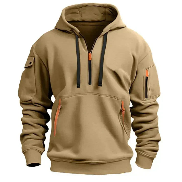 Mario Sweat à Capuche Herre – Moderne med Halv Lynlås, Flere Lommer & Casual Stil