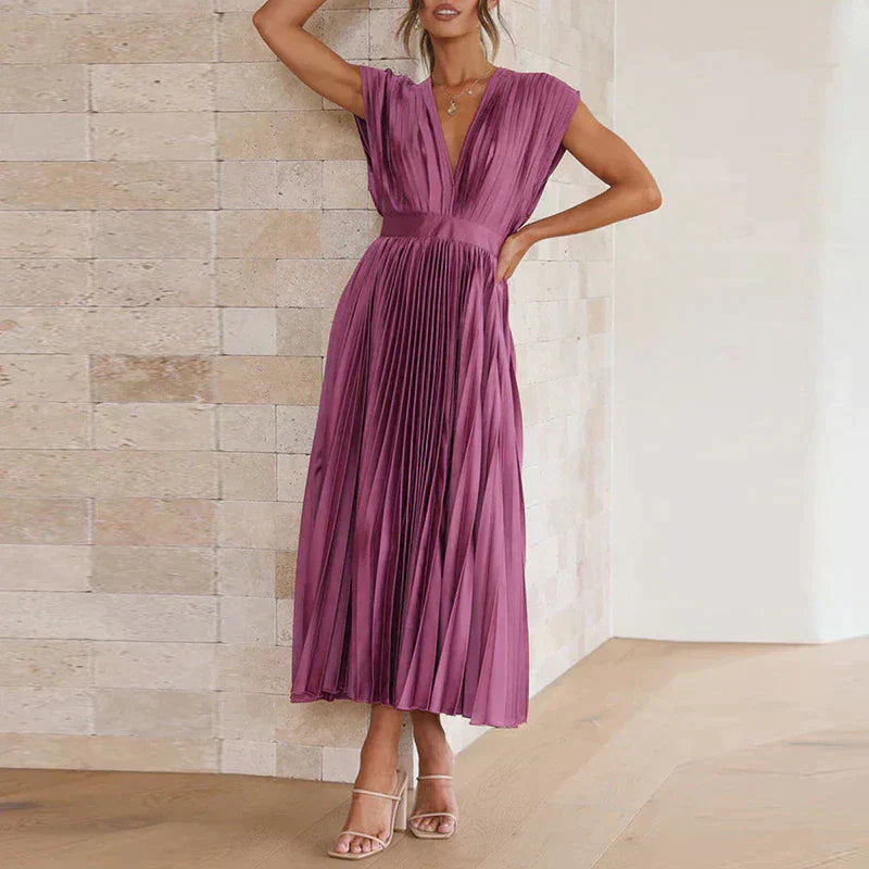 Denise Robe Plissée Femme – Élégance Intemporelle & Texture Sophistiquée, Plusieurs Couleurs