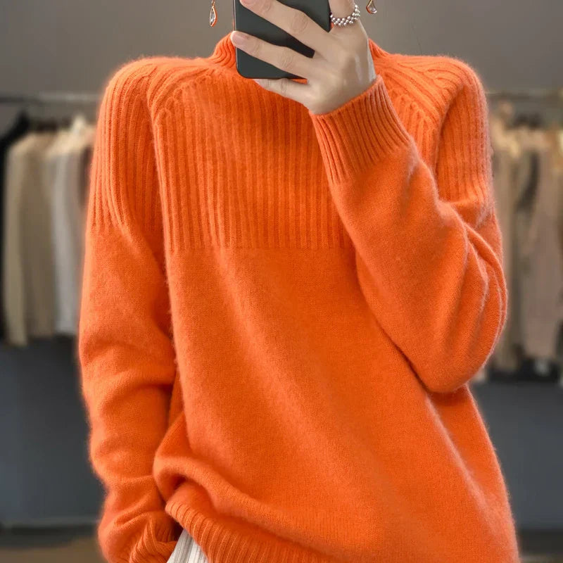 Luan Pull Col Roulé Femme – Tricot Doux avec Détails Côtelés & Coupe Moderne Relax
