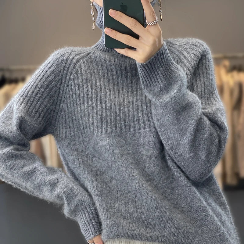 Luan Pull Col Roulé Femme – Tricot Doux avec Détails Côtelés & Coupe Moderne Relax