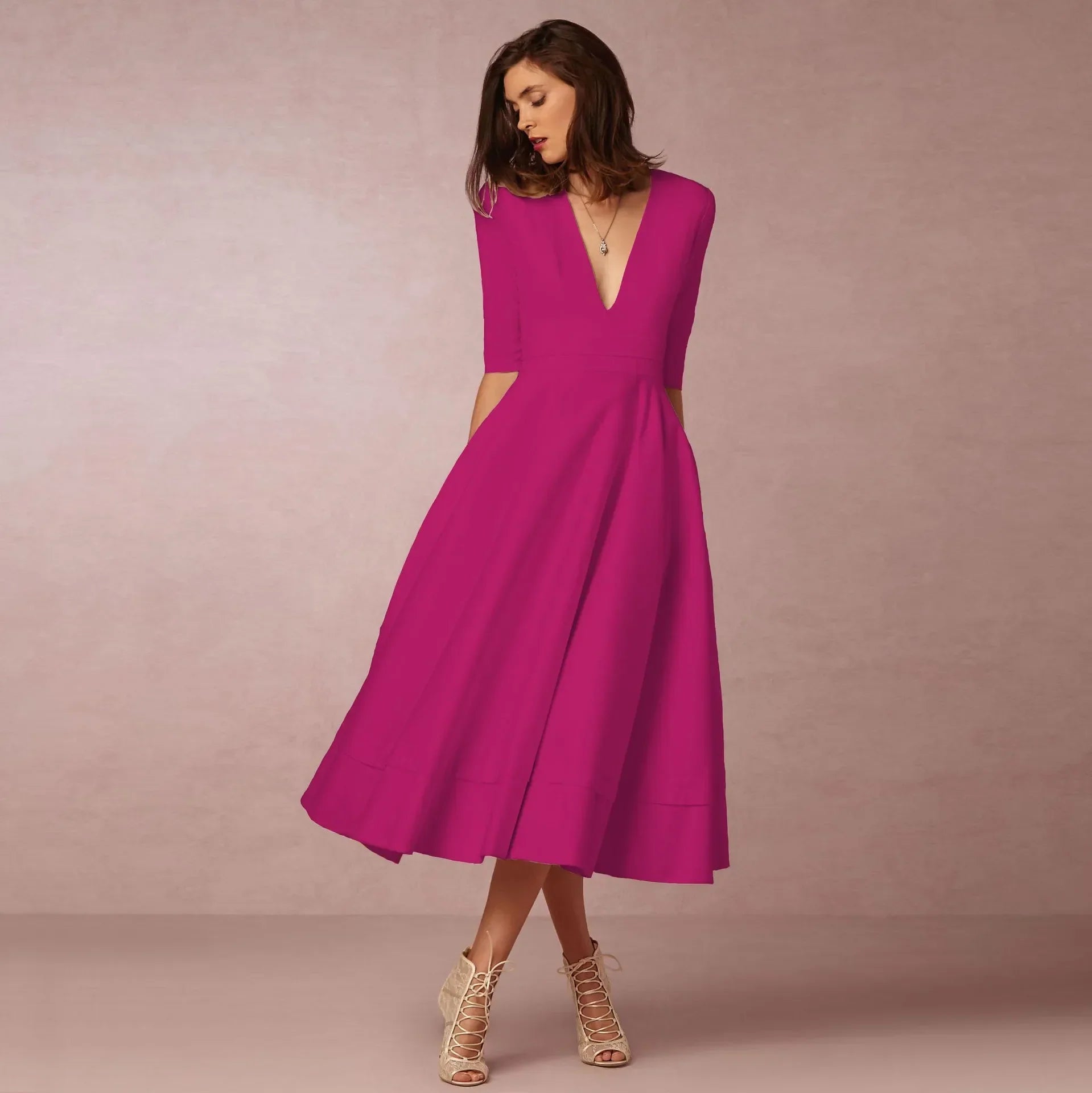 Ivoire Robe Midi Femme – Robe ceñida de algodón con corte elegante