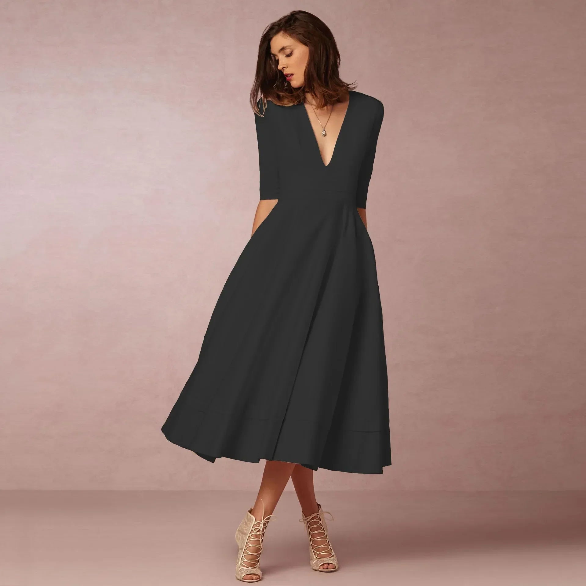Ivoire Robe Midi Femme – Robe ceñida de algodón con corte elegante