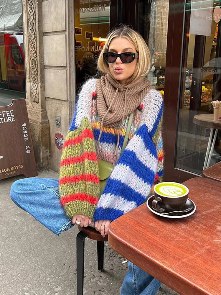 Zoé Pull Mohair Multicolore – Audacieux & Confort Douillet pour Femme