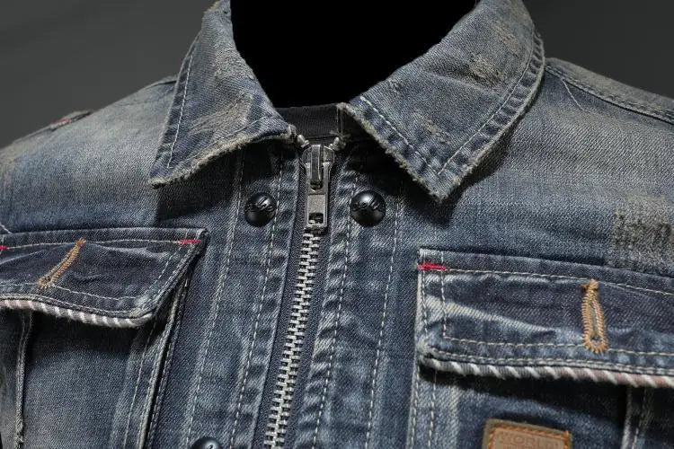 Pánska bunda Zayn z retro denimu – klasický strih s dlhými rukávmi v vintage štýle