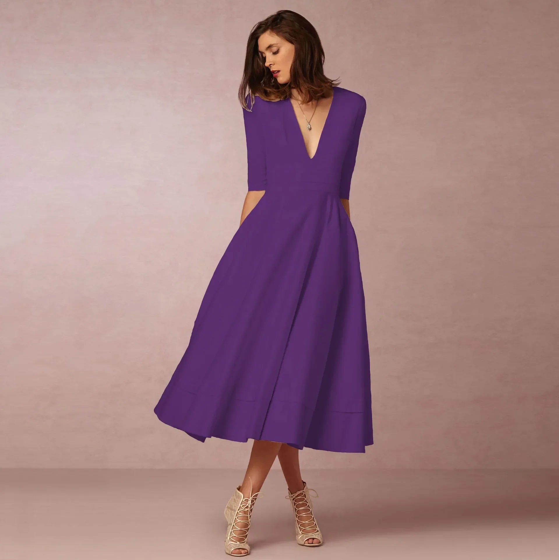 Ivoire Robe Midi Femme – Robe ceñida de algodón con corte elegante