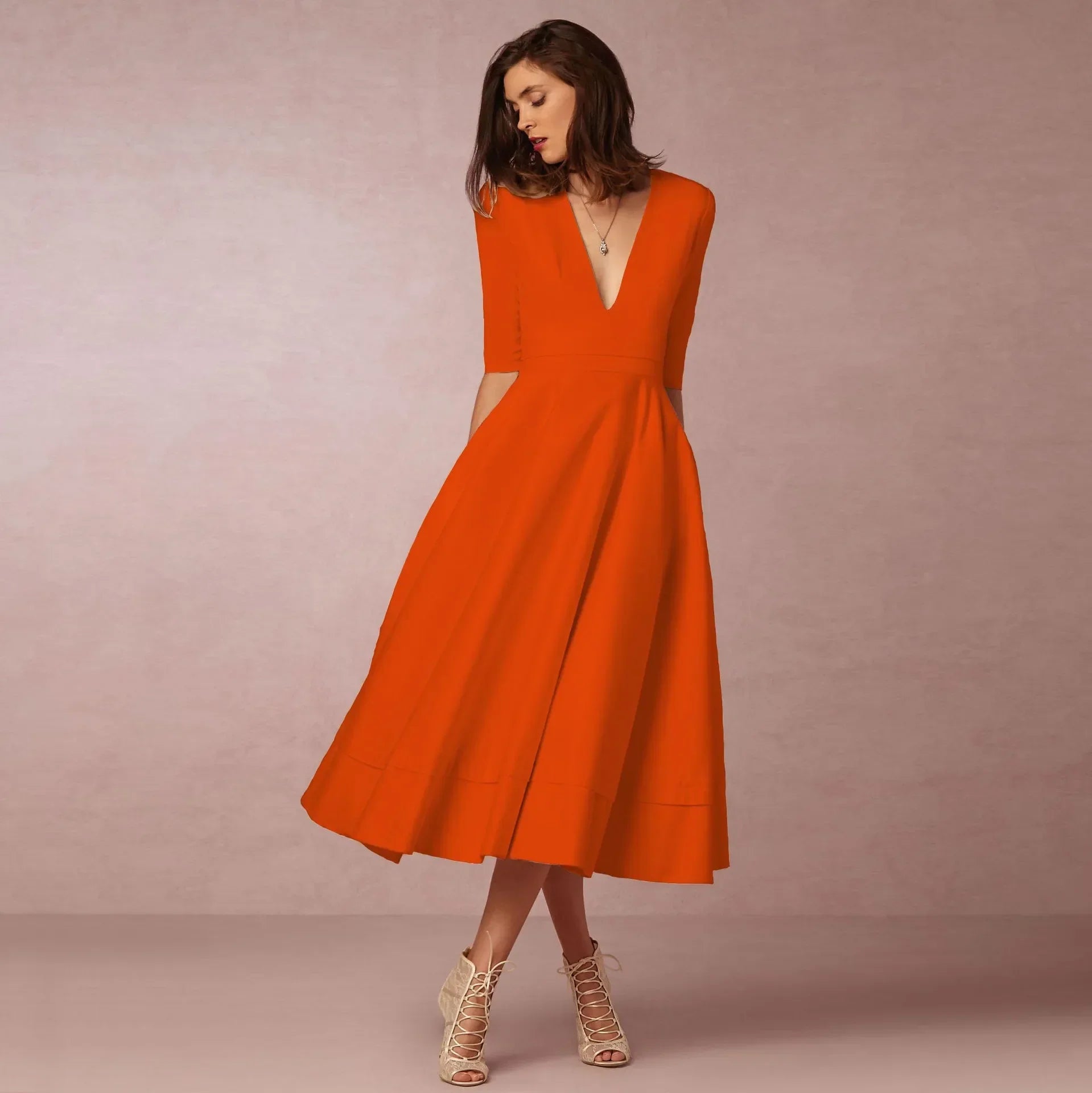 Ivoire Robe Midi Femme – Robe ceñida de algodón con corte elegante