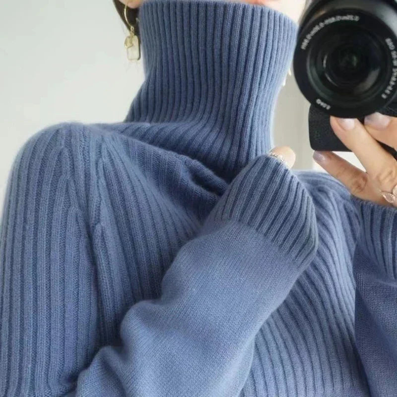 Luan Pull Col Roulé Femme – Tricot Doux avec Détails Côtelés & Coupe Moderne Relax