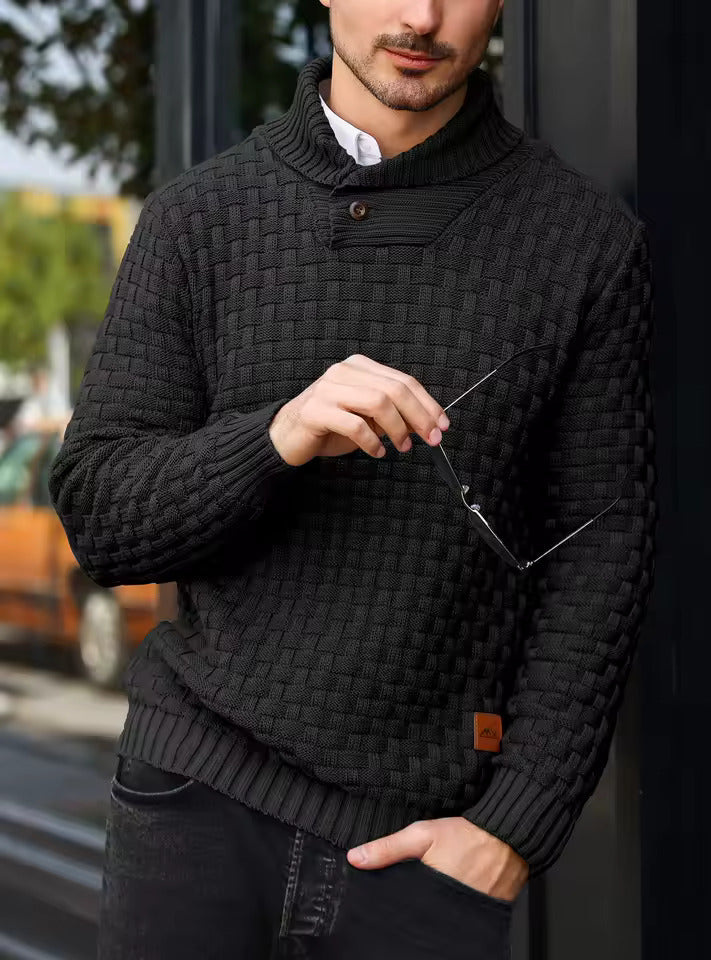 Aaron Pull Pánský Rolák – Tlustá Pletenina, Teplý a Elegantní s Dřevěnými Knoflíky