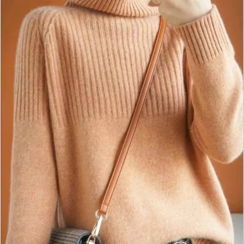 Luan Pull Col Roulé Femme – Tricot Doux avec Détails Côtelés & Coupe Moderne Relax