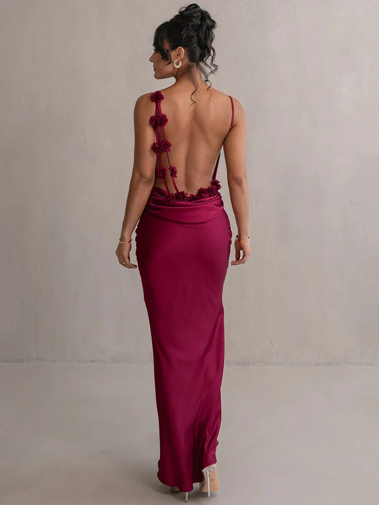 Marie Evening Dress Woman - Satin Long, Off-shoulder, Spaghetti Straps - Elegant and Fitted Dress for Formal Events