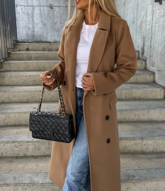 Cappotto in lana da donna Grace – Cappotto lungo doppiopetto con taglio strutturato e stile elegante