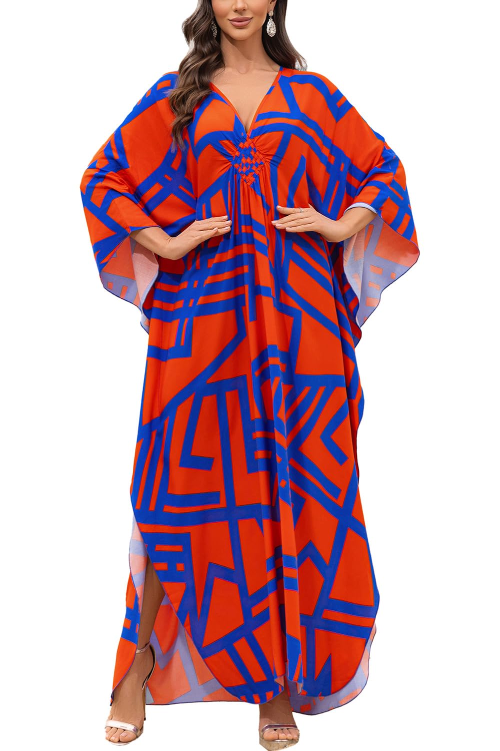 Eugenia Kimono Női – Hosszú, Bő Tengerparti Ruha, V-nyakú és Bő Ujjú Nyári Felsőruházat