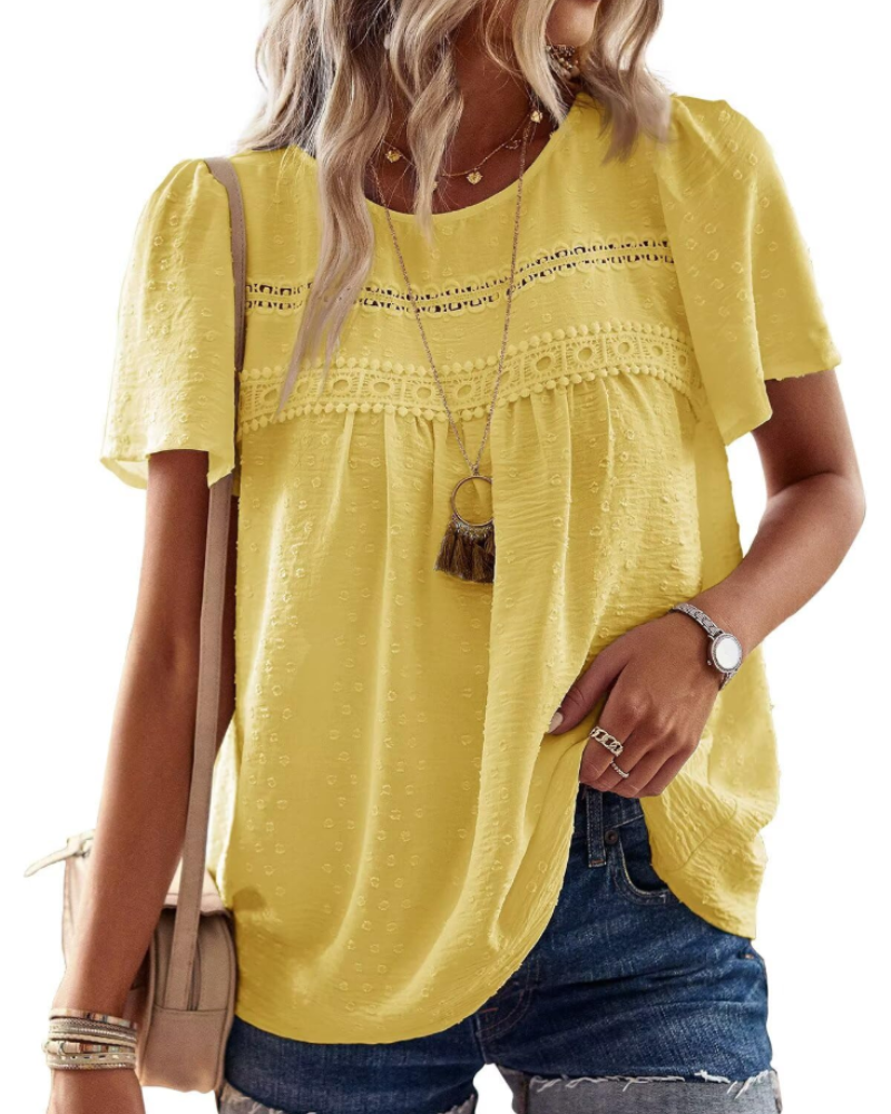 Blusa Naira Donna – Top Bohemien in Mussola con Pizzo e Taglio Fluido