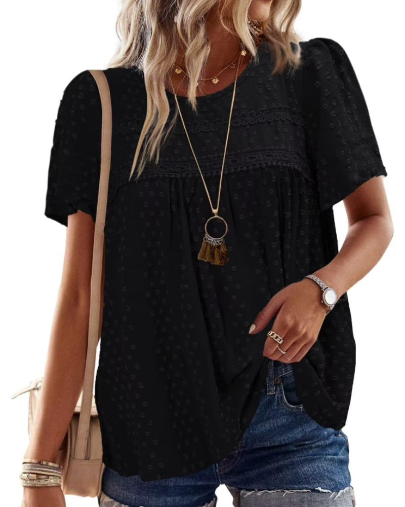 Blusa Naira Donna – Top Bohemien in Mussola con Pizzo e Taglio Fluido