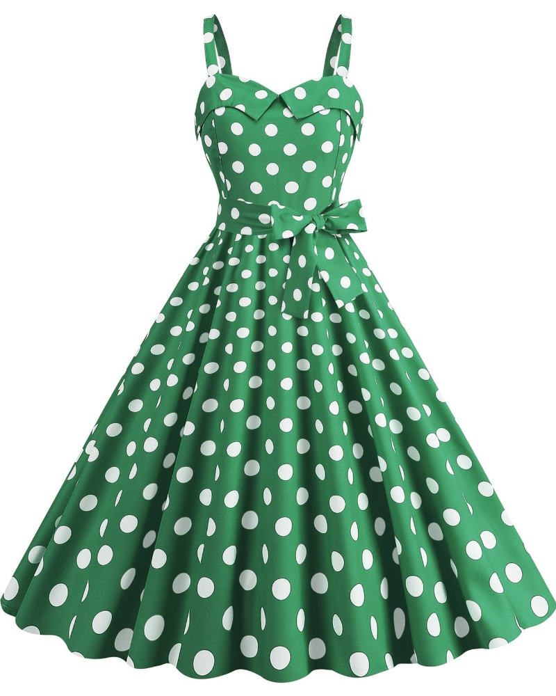 Rosie Robe Femme – Robe Midi Vintage Pois Col V Sans Manches Taille Haute Rockabilly Chic